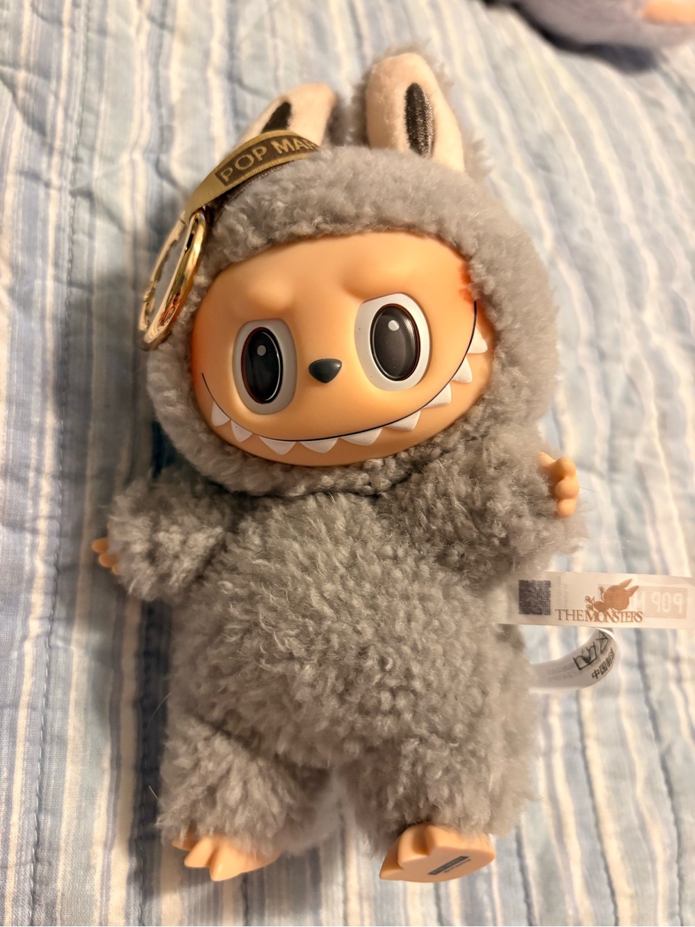 POP MART LABUBU The Monsters Exciting Macaron Sesame Bean Plush Pendant Gray